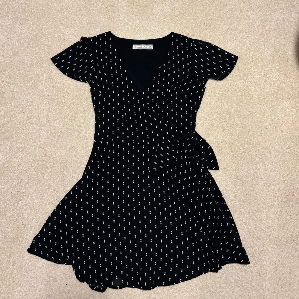 Abercrombie & Fitch Polka dot Black Mini Wrap Dress